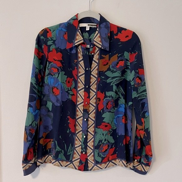 TRACY REESE Silk Floral Long Sleeve Blouse - Picture 1 of 8
